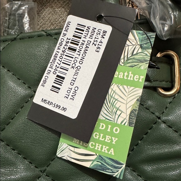 Badgely Mishka Mini Diamond Quilted Tote Color Chive Vegan Leather NWT - Picture 6 of 6